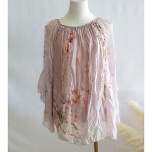 Silk pink Sakura Bell-sleeve top size M